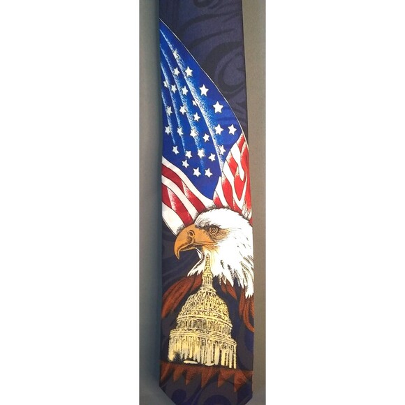 Steven Harris Majestic Bald American Eagle USA Flag Capitol Building Tie Handmad - Picture 2 of 3